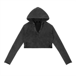 Raw Edge Cropped Hoodie